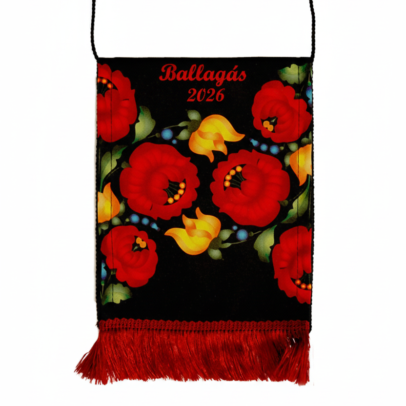 Piros-fekete ballagási tarisznya