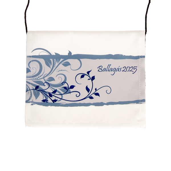 Kék-fehér ballagási tarisznya indamintával, sötétkék díszzsinórral