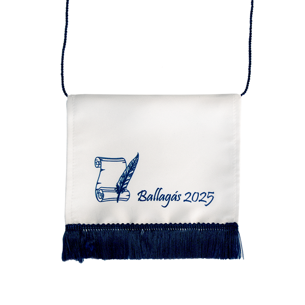 Fehér-kék ballagási tarisznya vonalas mintával